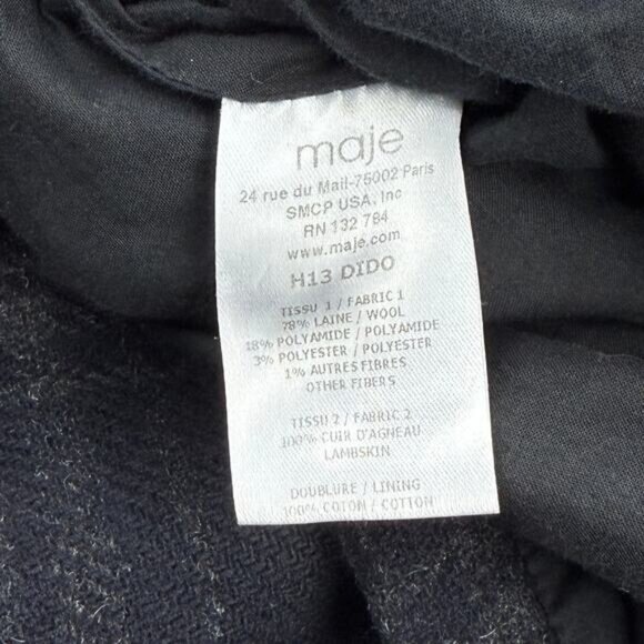 Maje Wool Lambskin Leather Trim Plaid Mini Skirt Size XS - Picture 6 of 7